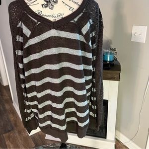 We The Free - Brown / Light Blue Striped Lightweight Sweater. Size L